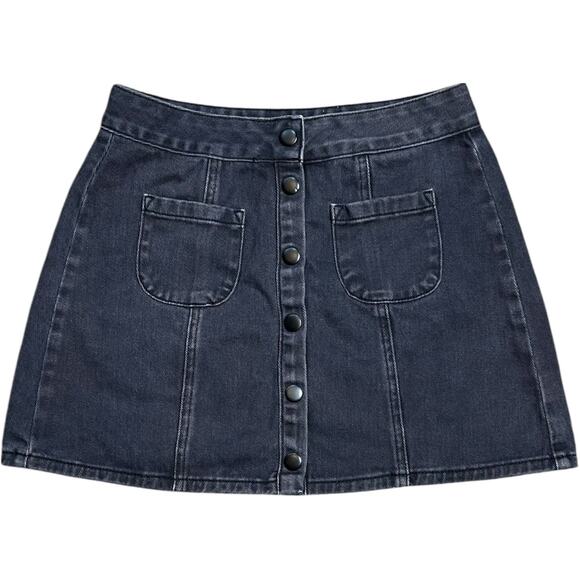 Brandy Melville Black Denim Snap Front Mini Skirt - Picture 1 of 6